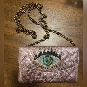 Kurt Geiger London Kensington Eye Quilted Leather Wallet on a Chain Pink EUC